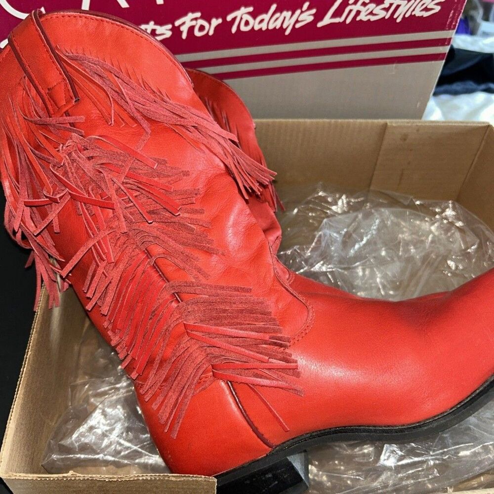 Capezio Women’s Red Fringe Cowboy Boots 8M Leather